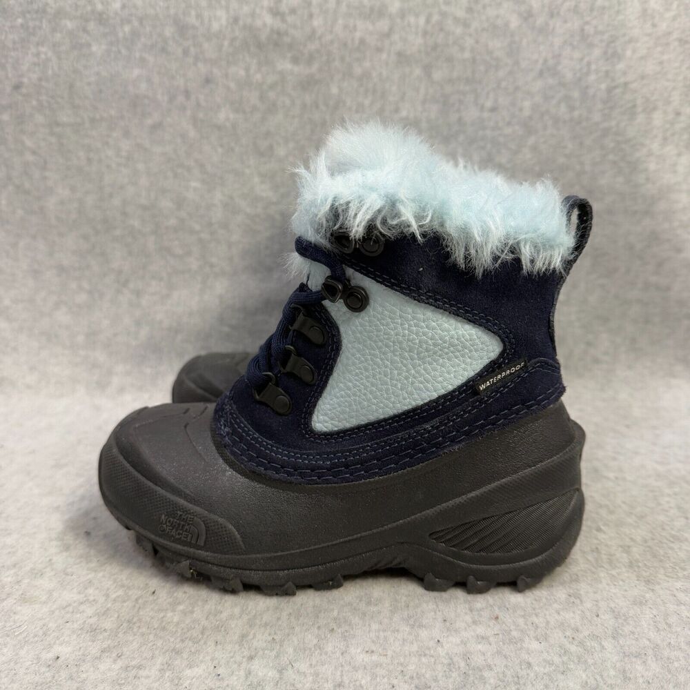 The North Face Kids Boots Size 13 Blue Black Fur Lined Winter Snow Shoes